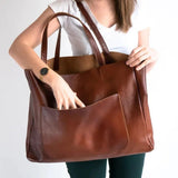 Large Brown Genuine Leather Tote Bag