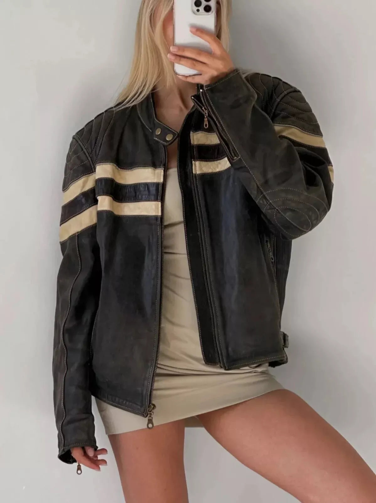 Oversize Leather Jacket Women's Bomber