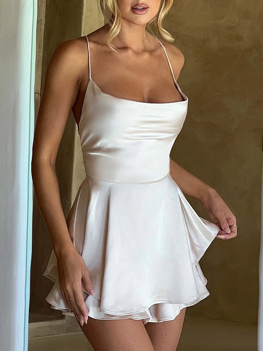 Satin Silk Women Cami Playsuit Dress Mini Romper for Summer