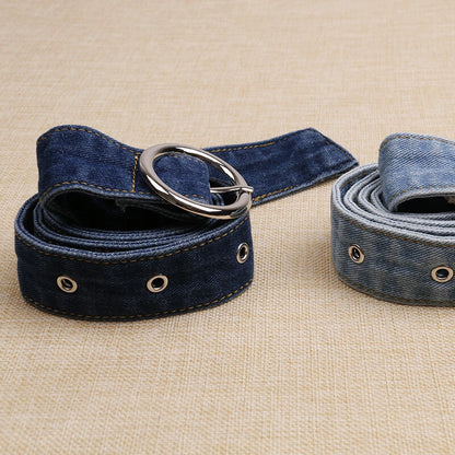 Dual Tone Round Buckle Denim Belts For Women
