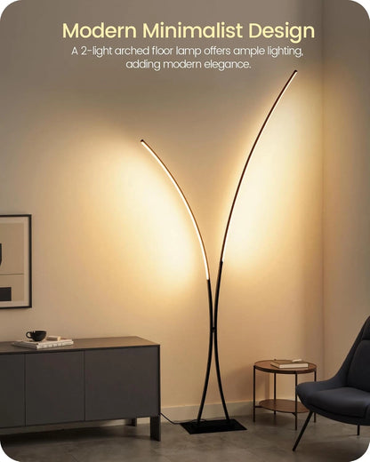 Black Arc Floor Lamp with Remote, Dual Dimmable LED Lights