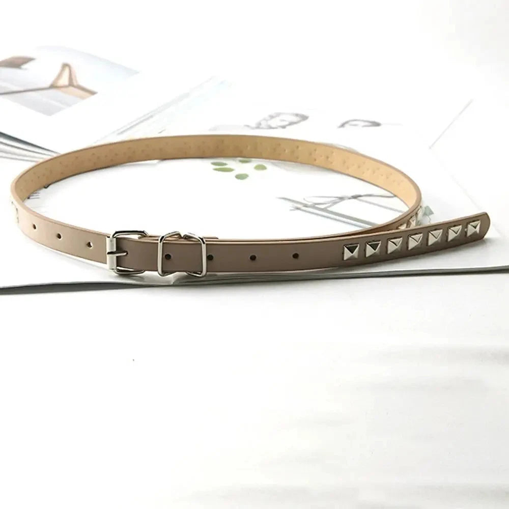 Women faux leather belt with metal studs