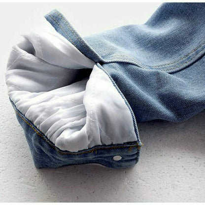 Retro Blue Fur Lined Jean Jacket with Hoodie