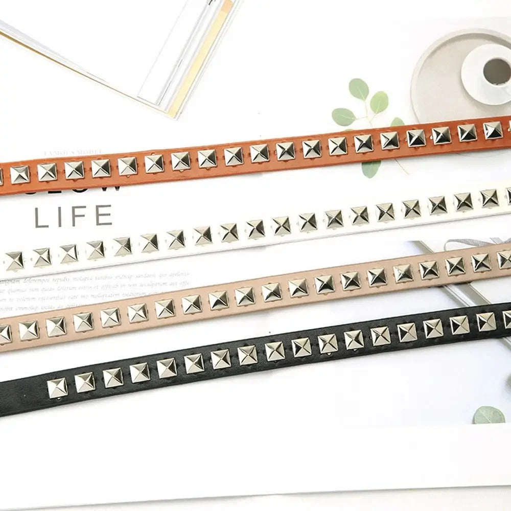 Women faux leather belt with metal studs