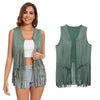 Black Faux Suede Fringe Vest for Women