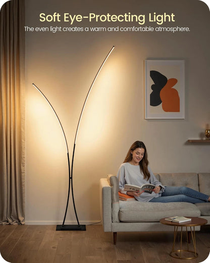 Black Arc Floor Lamp with Remote, Dual Dimmable LED Lights