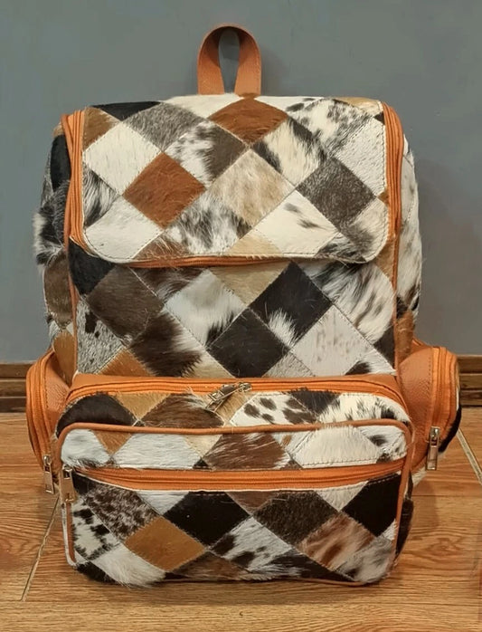 Cowhide Patchwork Rucksack Travelling