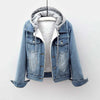 Retro Blue Fur Lined Jean Jacket with Hoodie