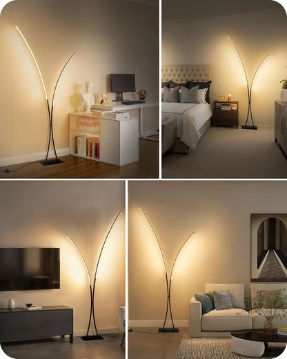 Black Arc Floor Lamp with Remote, Dual Dimmable LED Lights