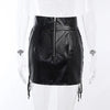 Women's black leather mini skirt with adjustable lacing