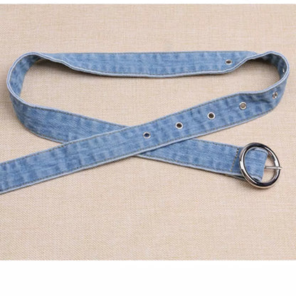 Dual Tone Round Buckle Denim Belts For Women