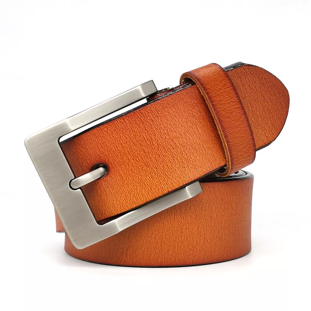 Handmade Brown Leather Belt for Men Classic Buckle