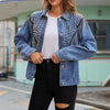 Women's Rivet Studded Denim Jacket with Tassel Fringe