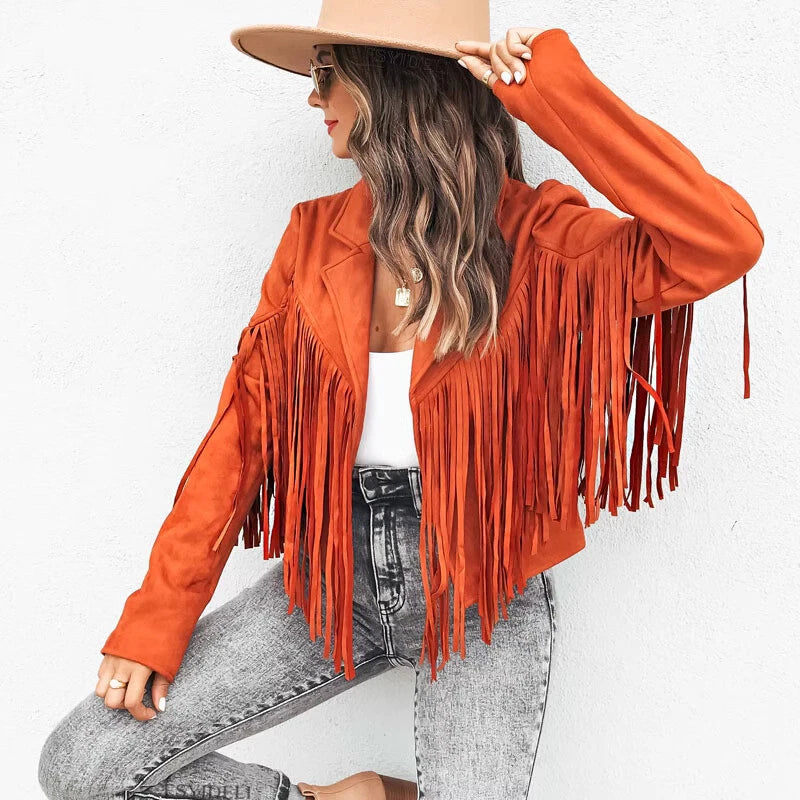 Oversized Women’s Denim Jacket with Fringe