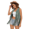Black Faux Suede Fringe Vest for Women