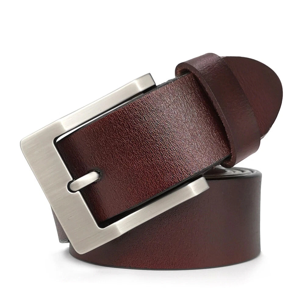 Handmade Brown Leather Belt for Men Classic Buckle