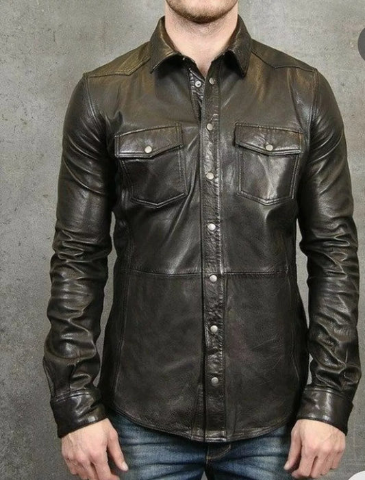 Black leather long sleeve shirt