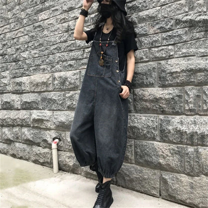 Baggy denim overall dress for women loose retro fit
