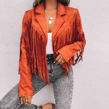 Oversized Women’s Denim Jacket with Fringe