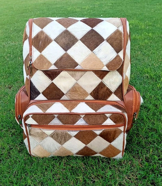 Leather Western Cowhide Patchwork Diaper Bag