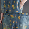 Womens denim jumpsuit with sunflower print overalls