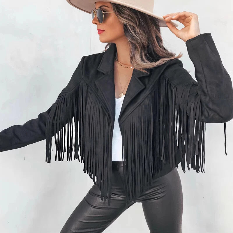 Oversized Women’s Denim Jacket with Fringe