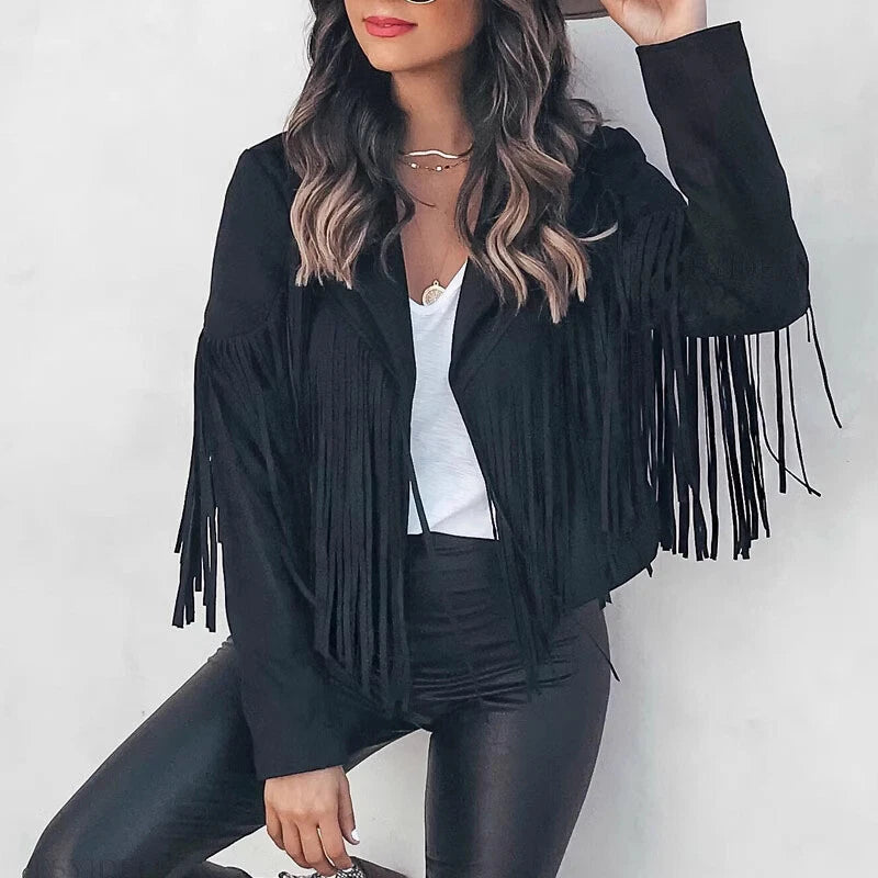 Oversized Women’s Denim Jacket with Fringe
