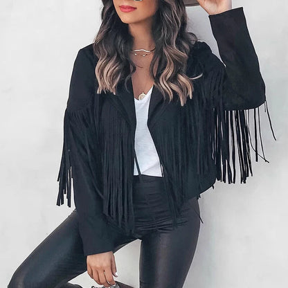 Oversized Women’s Denim Jacket with Fringe