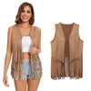 Black Faux Suede Fringe Vest for Women