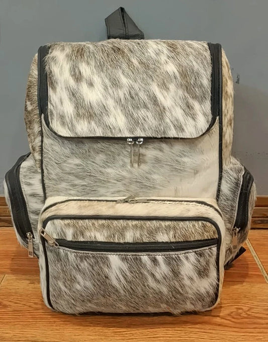 Grey White Cowhide Backpack Purse for Women