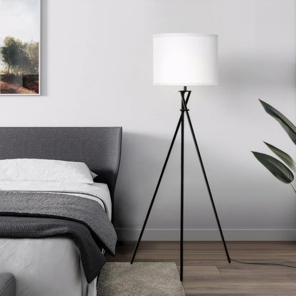 Tripod Floor Lamp for Living Room With White Linen Shade