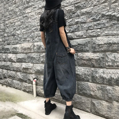 Baggy denim overall dress for women loose retro fit
