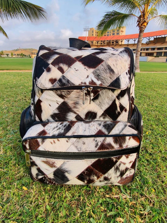 Cowhide Rucksack with Tri-Color Patchwork Fur