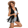 Black Faux Suede Fringe Vest for Women