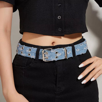 Distressed Double Grommet Denim Belt