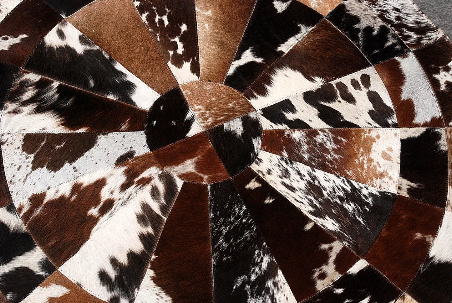 Tricolor Round Cowhide Patchwork Rug