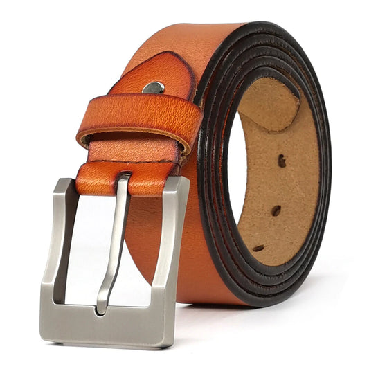 Handmade Brown Leather Belt for Men Classic Buckle