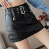 Women's faux leather mini skirt with belt buckle