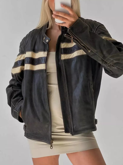 Oversize Leather Jacket Women's Bomber