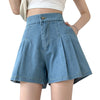 Wide Leg Pleated Women Denim Shorts