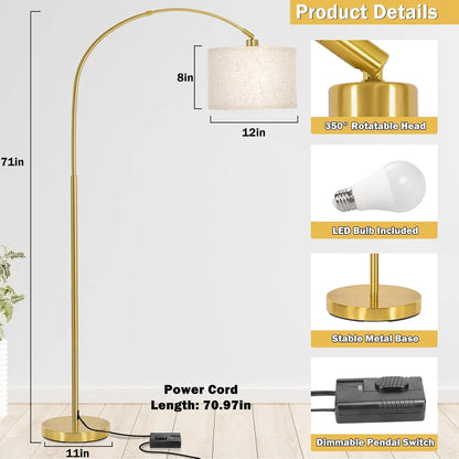 Curved Standing Gold Arc Lamp for Living Room