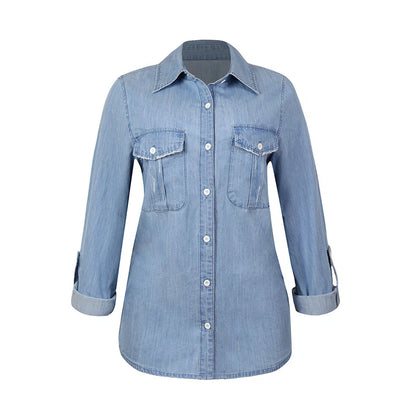 Light Blue Button-Up Women Denim Shirt