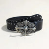 Women's studded black leather belt for jeans