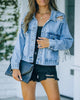 Light Blue Washed Denim Jacket with Tassel