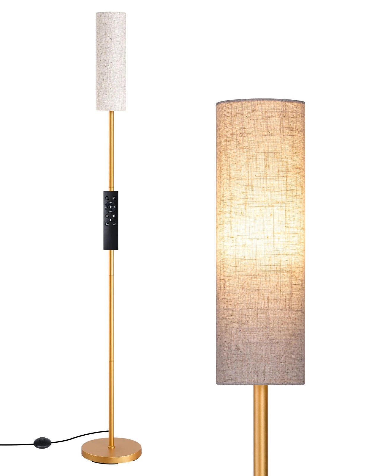 Corner Reading Floor Lamp with Remote Gold Standing Light