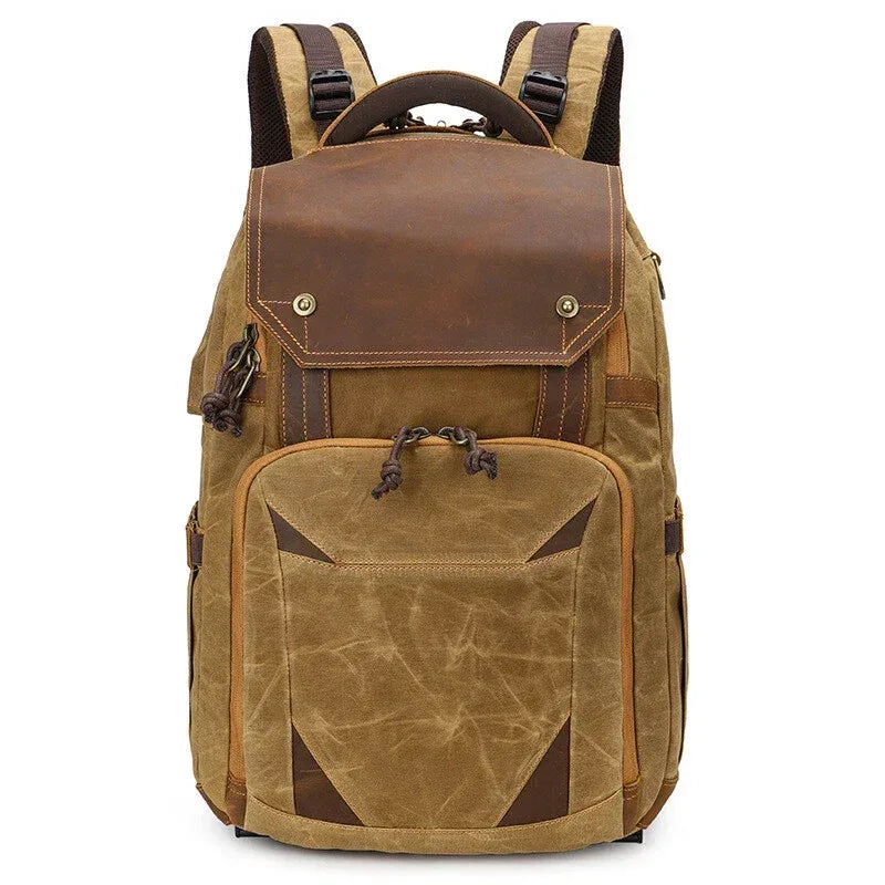 Waxed Canvas Camera Backpack with Leather – Boho Living Room