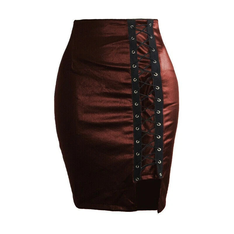 Faux leather mini skirt with lace-up front 1 S