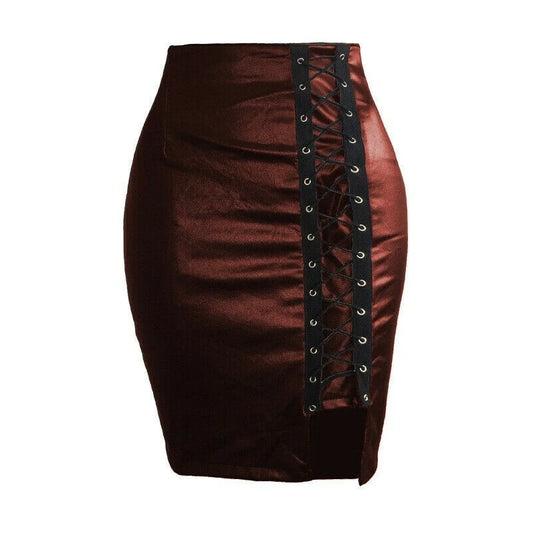Faux leather mini skirt with lace-up front 1 S