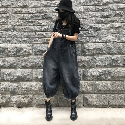 Baggy denim overall dress for women loose retro fit