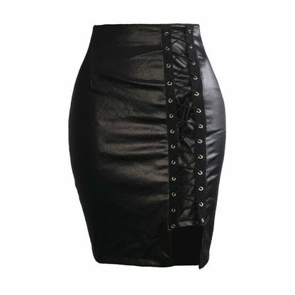 Faux leather mini skirt with lace-up front
